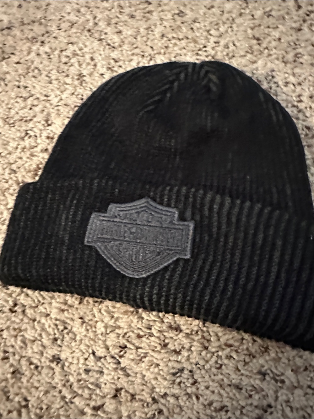 Harley-Davidson Black Ribbed Cuffed Beanie with Tone-on-Tone Shield